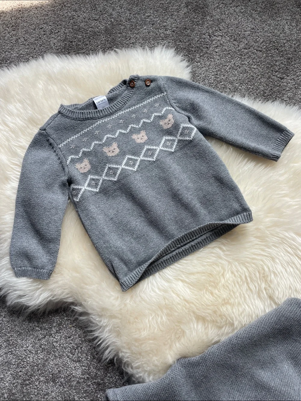 Carter's Grey Knit Sweatshirt & Jogger Set with Cream Pattern